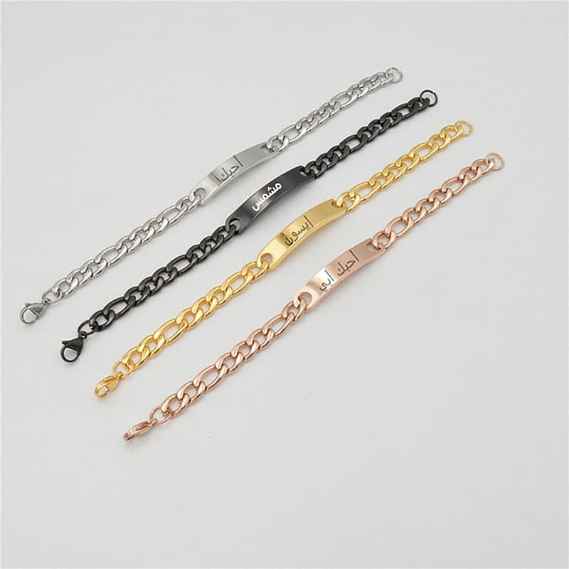 Bracelets en acier inoxydable personnalisés avec gravure de nom pour hommes et femmes, optiques punk