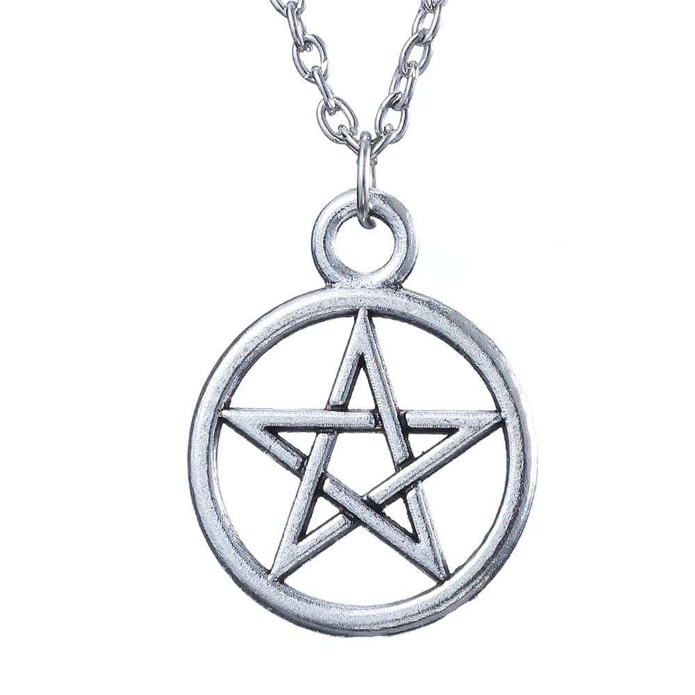 Collier avec pendentif en forme de pentagramme, bijou en forme de lune naturelle, Lucifer Satan, rét