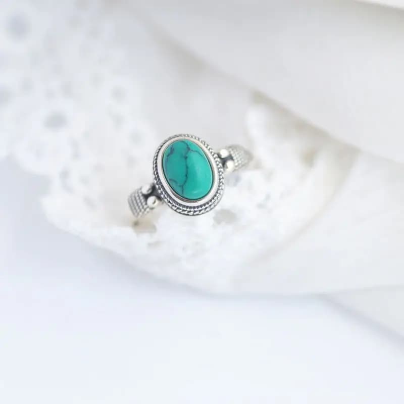 Bague rétro série Turquoise en argent 925 incrusté de bagues bleu-vert pour femmes, rangée unique, s