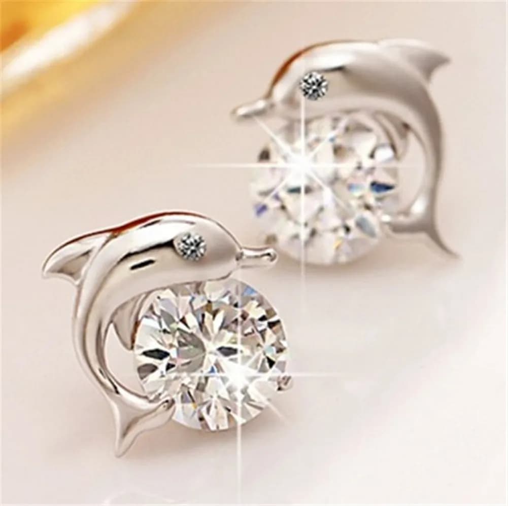 Boucles d'oreilles en forme de dauphin pour femmes, Bijoux en argent sterling 925, coupe ronde, en Z