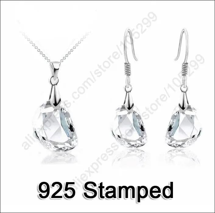 Ensemble de bijoux avec pendentif en pierre de cristal blanc, fiançailles, mariage, boucles d'oreill