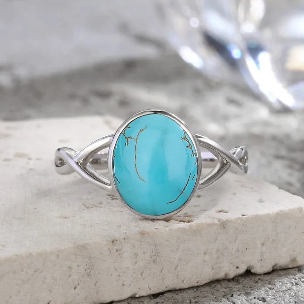 Bagues en argent sterling S925 avec pierre naturelle bleue aigue-marine, ovale 8*10mm, bijoux fins p