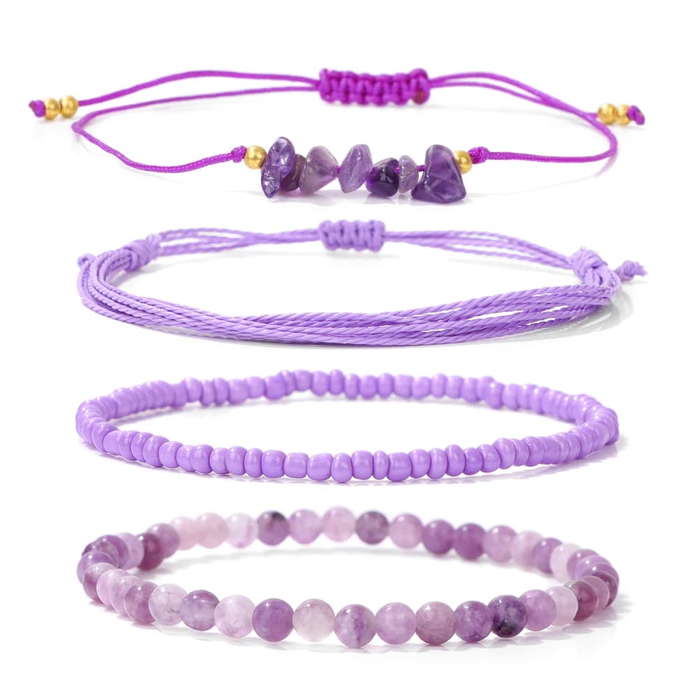 Bracelet en corde de perles d'aigue-marine naturelle, fait à la main, 4 pièces/ensemble, cordon mult