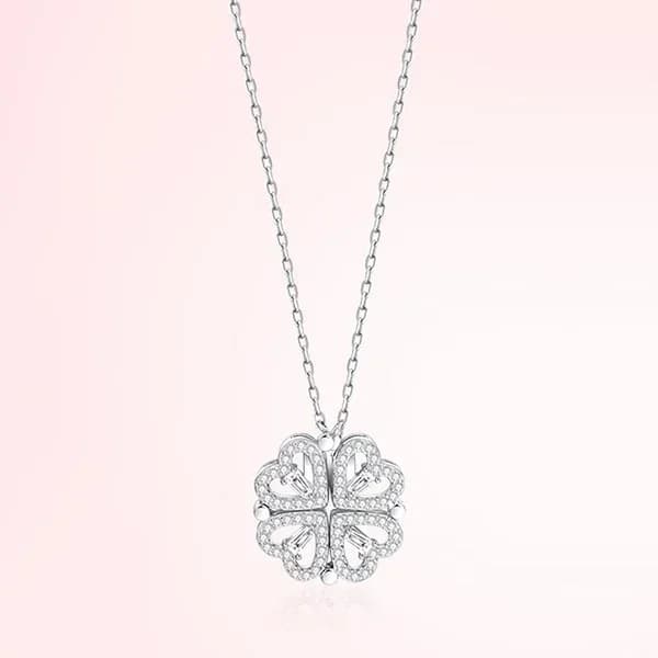 Collier pendentif en forme de cœur trèfle à quatre feuilles, bijoux en zircon pour femme, chaîne de 