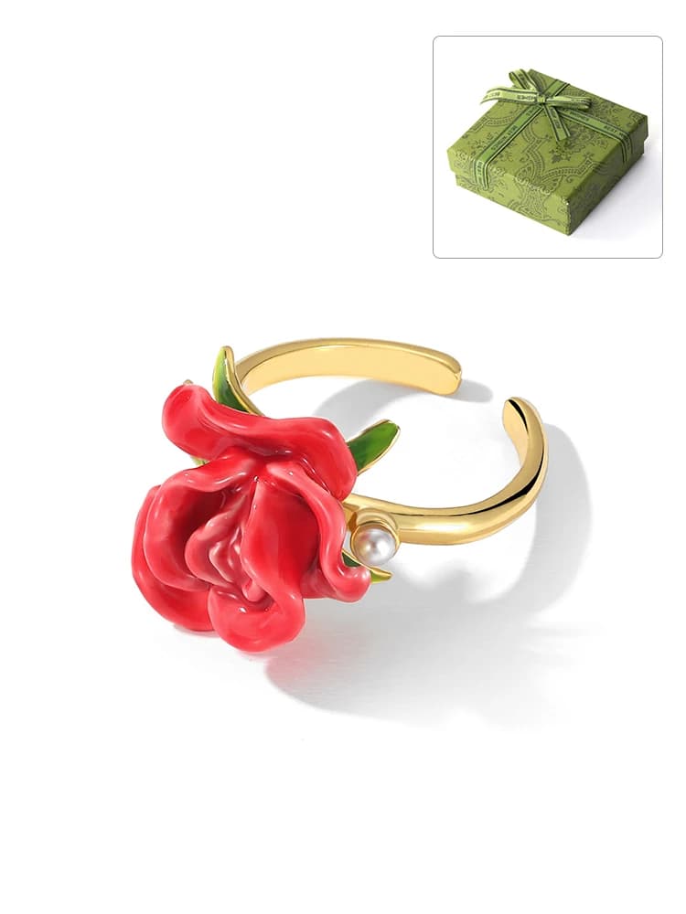 Bague fleur Rose pour femmes, bague en émail réglable plaquée or 18 carats, nouvelle bague fleur Ros