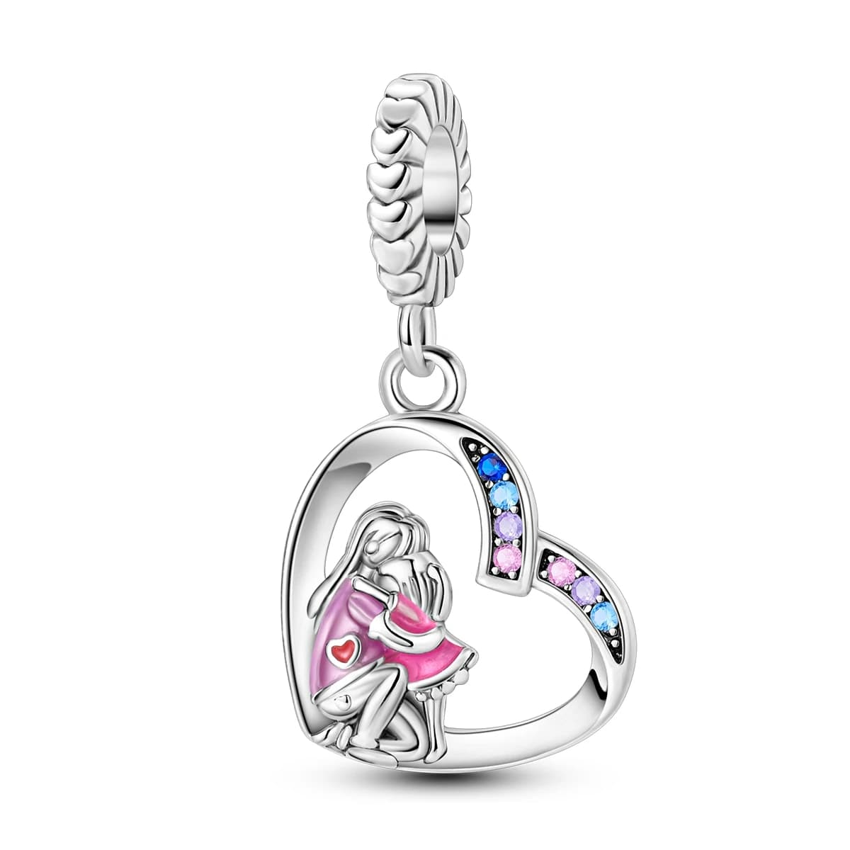 Breloque en argent sterling 925, pendentif cœur « mère et fille s'embrassant », compatible avec brac