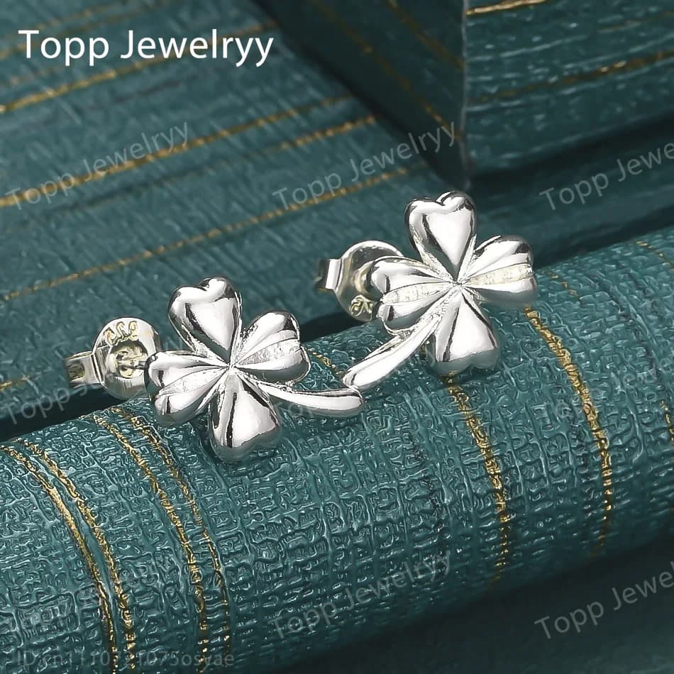 Boucles d'oreilles élégantes en argent Sterling 925, trèfle à quatre feuilles exquis, accessoires de