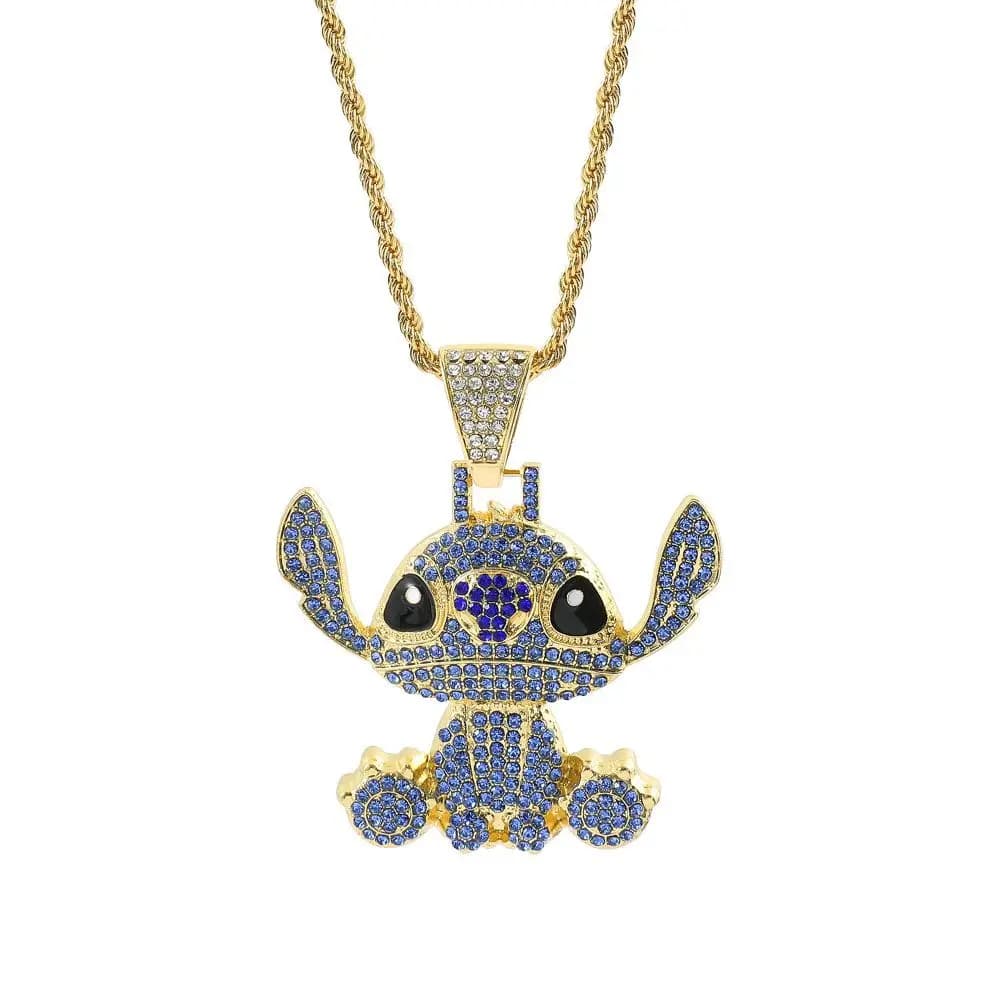 Collier pendentif diamant Lilo & Stitch, chaîne cubaine, accessoire de mode, chaîne de pull unisexe,