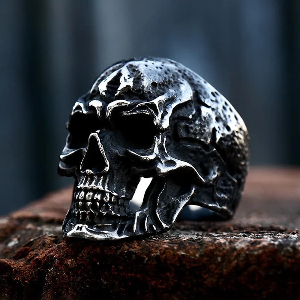 Bague Tête de Mort Noire en Acier Inoxydable pour Homme, Gothique Vintage, Punk Rock, Modules Sons, 