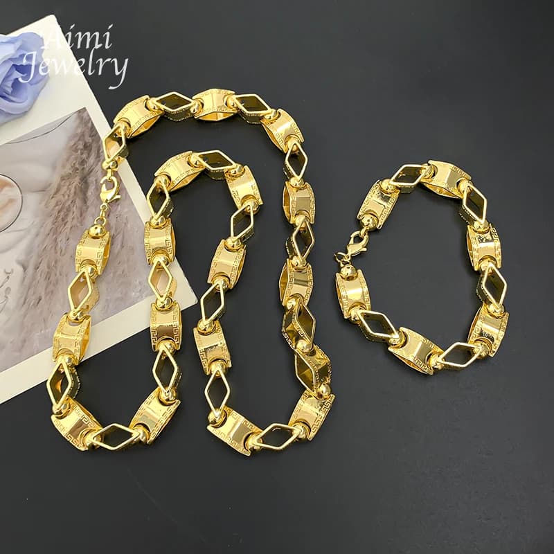 Ensemble de bijoux plaqué or 18 carats, collier et bracelet, avec collier ras-du-cou géométrique dor