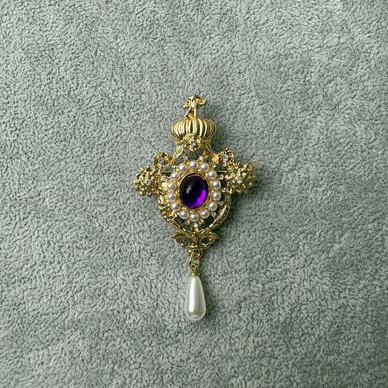 Broche couronne en biscuits pour femme, mode rétro baroque, perle en résine, accessoires vestisens, 