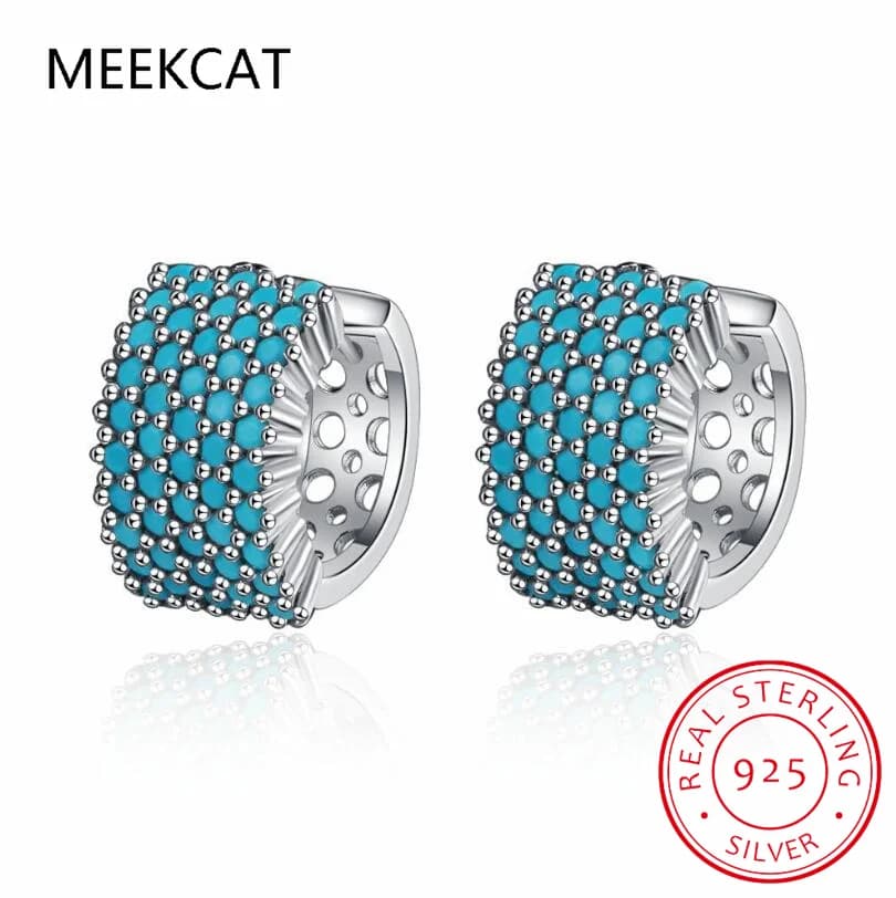 Boucles d'oreilles Vintage Turquoise élégantes en argent Sterling 2024, créoles de luxe à breloques 