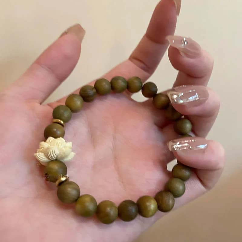 Bracelets vintage en bois de lotus et perles pour hommes et femmes, bracelet élastique tissé à la ma