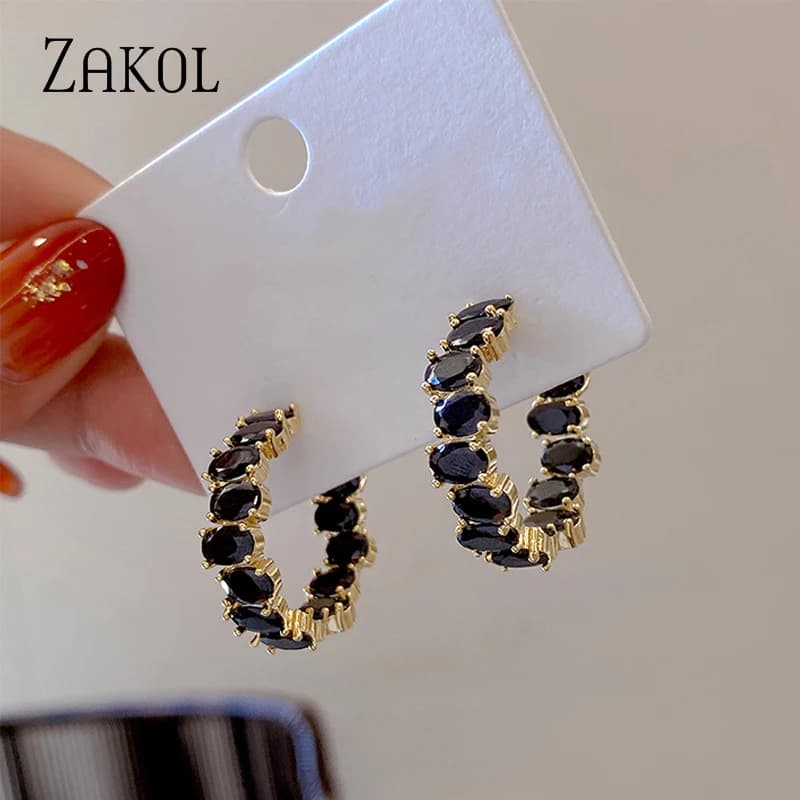 ZAKOL nouveautés boucles d'oreilles CC en zircone géométrique noire bijoux de mode coréenne pour fem