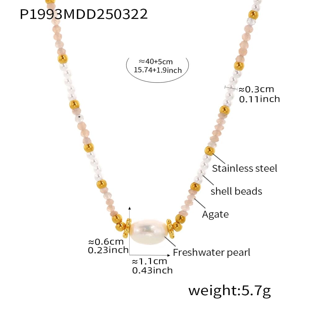 Collier étanche de perles fait à la main pour femmes, pendentif de perles ovales plaquées or en acie