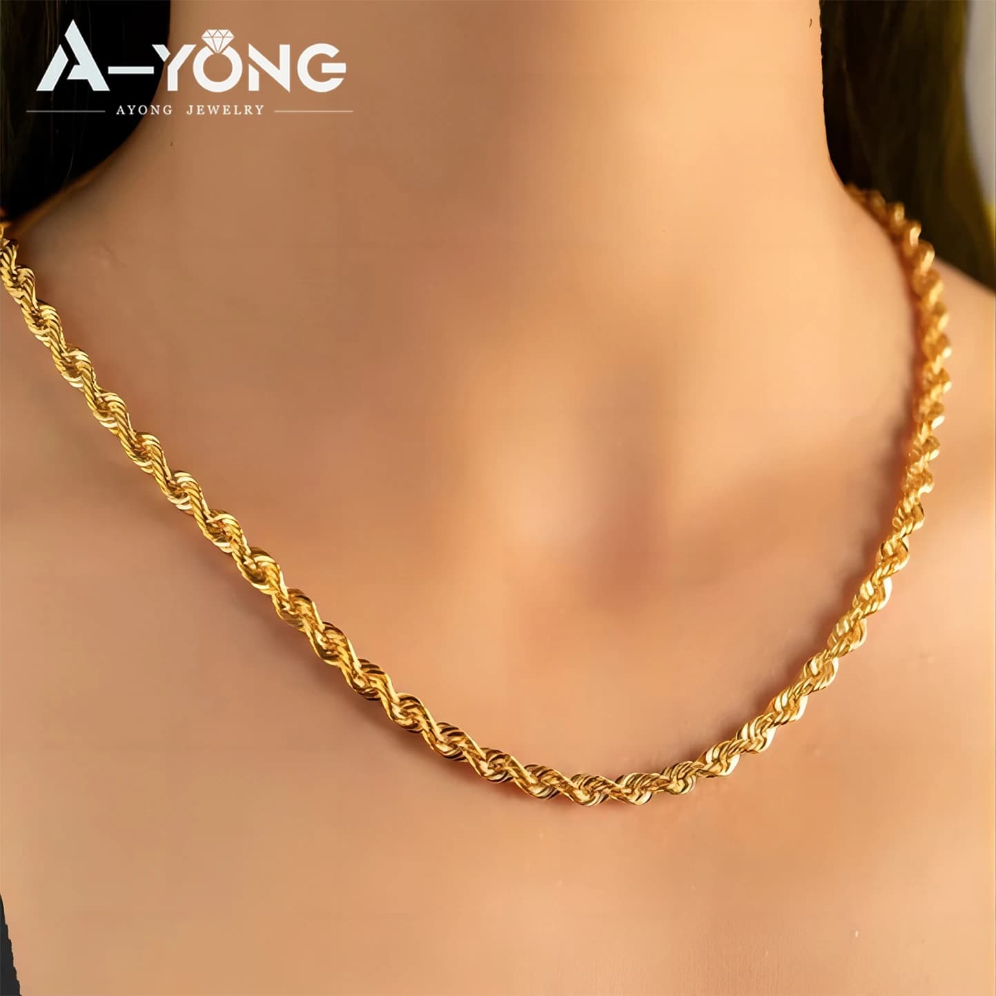 Corde torsadée plaquée or de Dubaï pour femmes saoudiennes, collier de mode italienne, bijoux de mar