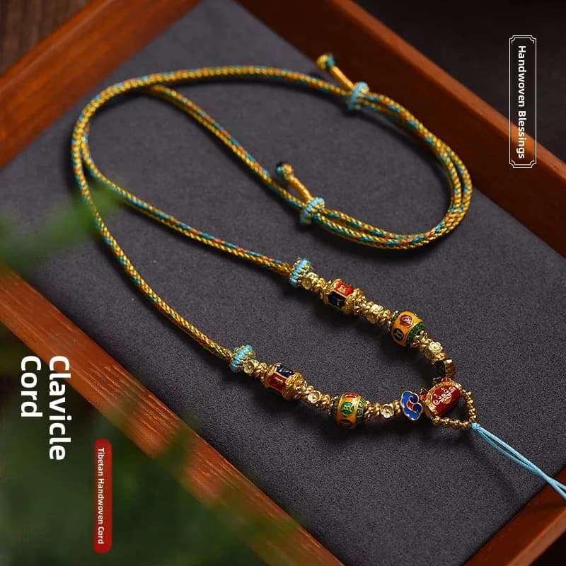 Collier pendentif Thangka tibétain fait main, cordon réglable, double face, style ethnique, tendance