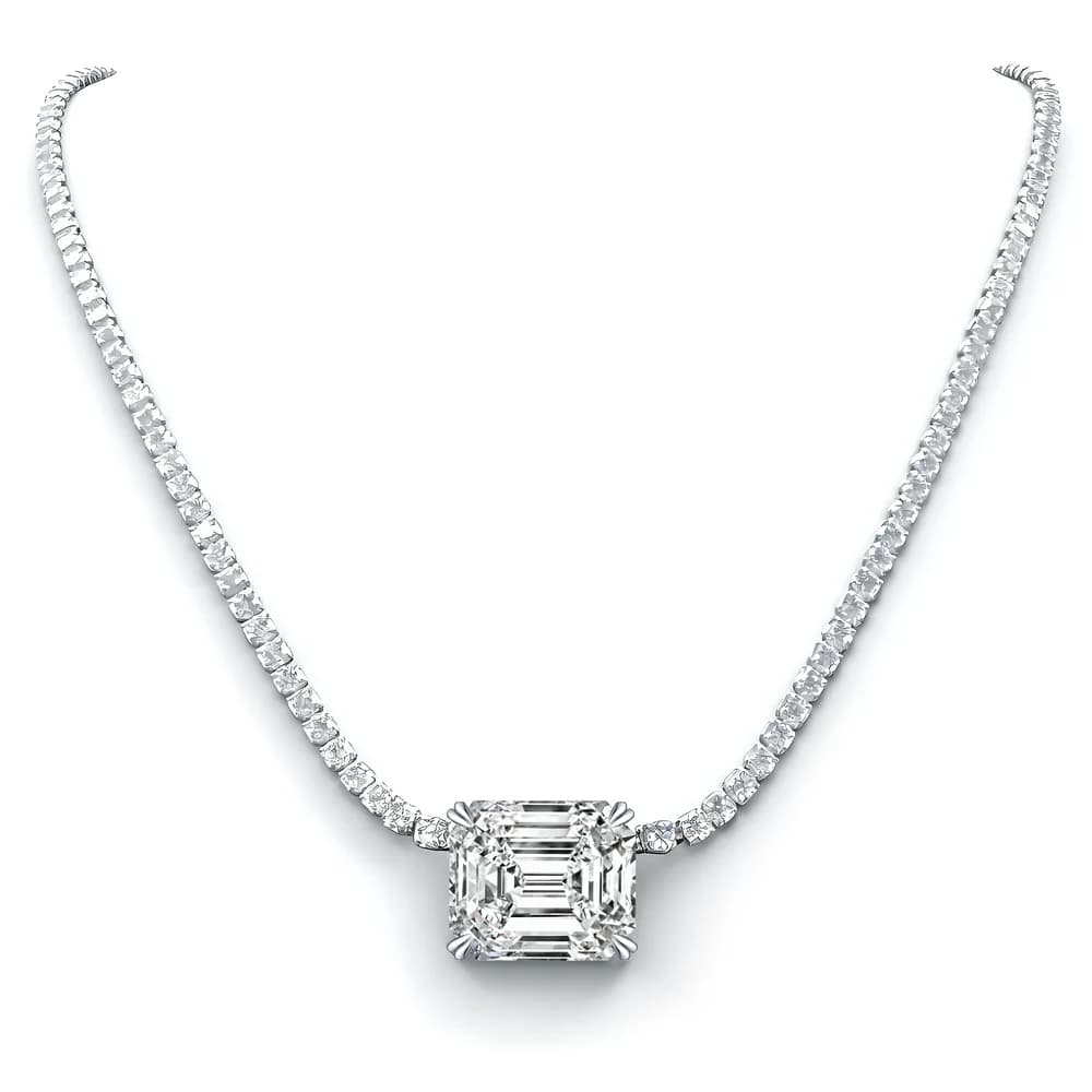 Chaîne tennis 2 mm incrustée de diamants mozzarella rectangulaires de 8 carats, collier en argent st