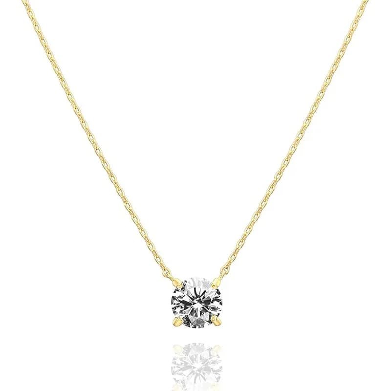 Collier pendentif solitaire en or 14 carats avec moissanite 4mm/5mm, couleur D, étincelant, classiqu