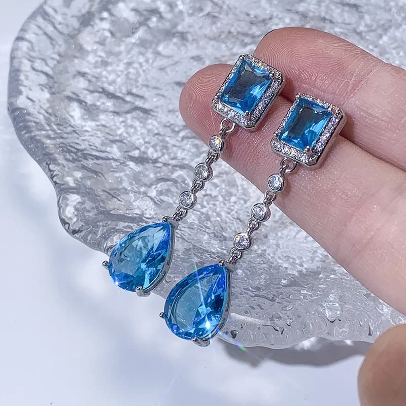 Boucles d'Oreilles de Luxe en Clip Bleu pour Femme, Bijoux de ixPopulaire, Tempérament, Patients de 