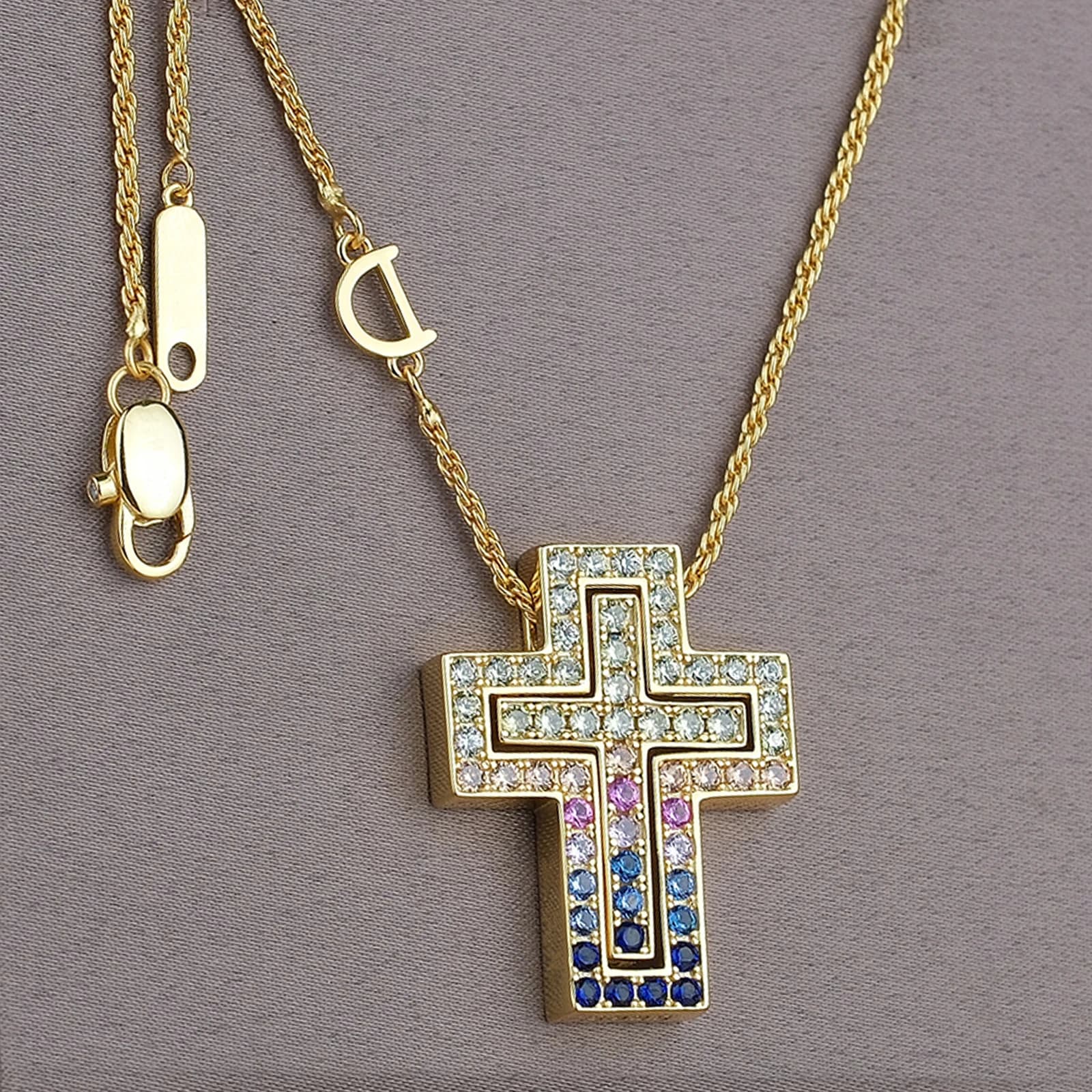 Collier double croix noble pour femme avec zirconiums arc-en-ciel, collier ras du cou gothique de lu