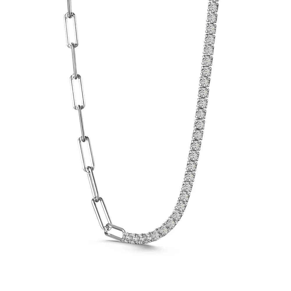 Collier chaîne tennis Vinregem avec saphir synthétique, plaqué or jaune 18 carats, argent sterling 9