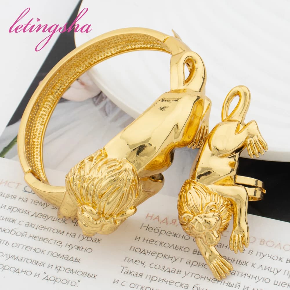 Grand Bracelet Africain Plaqué Or 18K, Ensemble de Bagues, Bracelets de Luxe, Cadeau de ixde Mariage