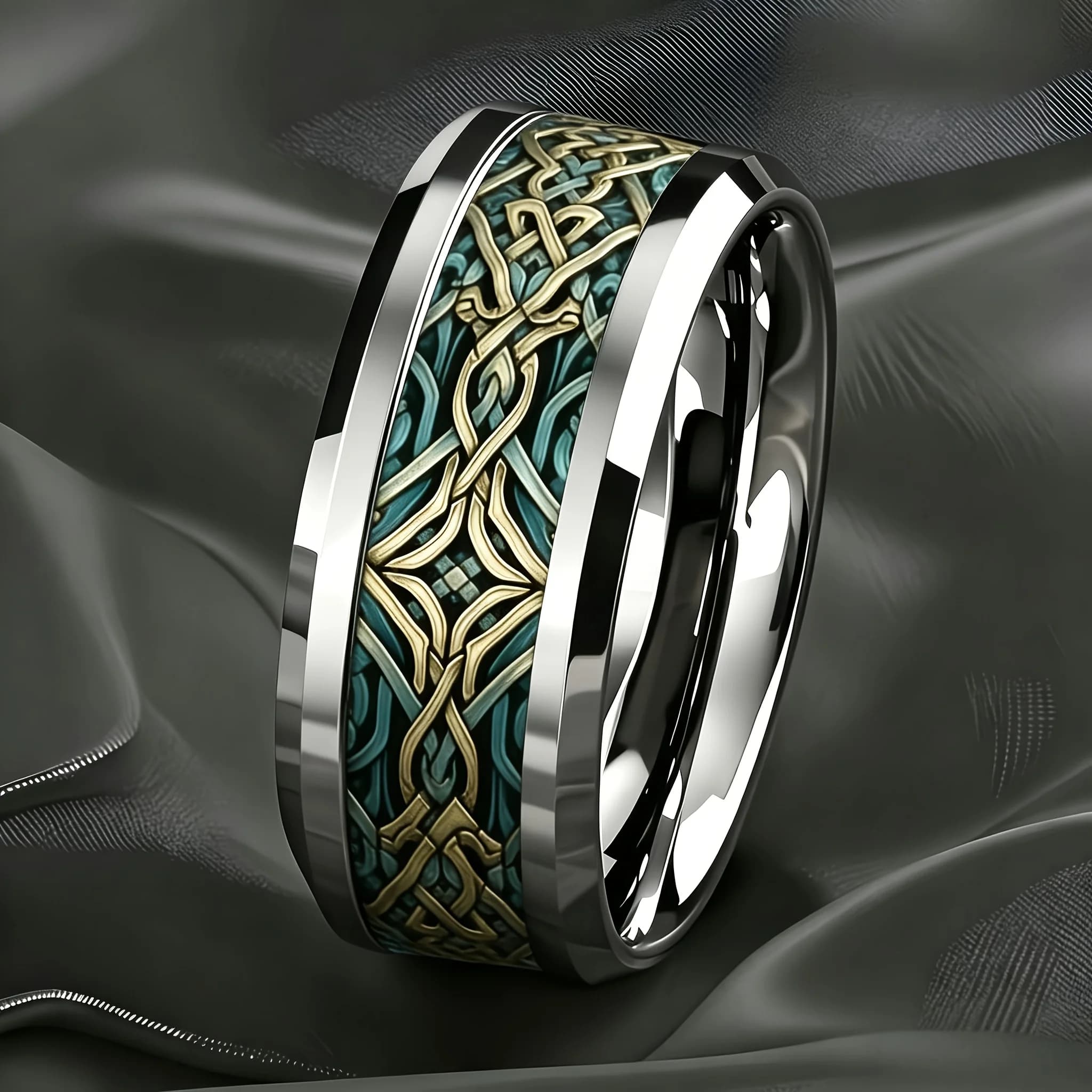Bague vintage Viking en acier inoxydable, motif nœud celtique vert et doré, anneaux tressés celtique