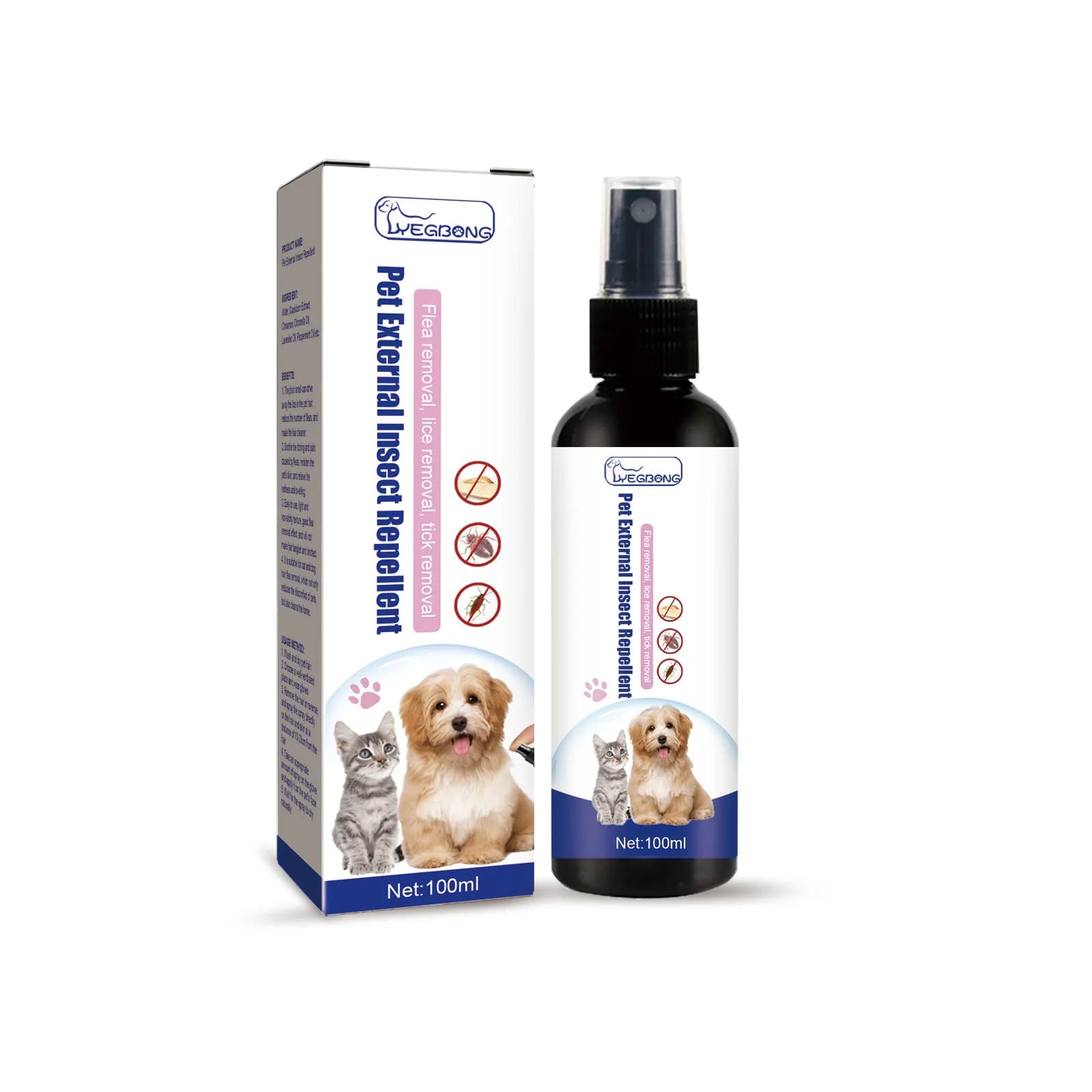 Vaporisateur anti-tiques pour chiens et chats, contrôle des tiques, bouteille de 100ml, animaux de c