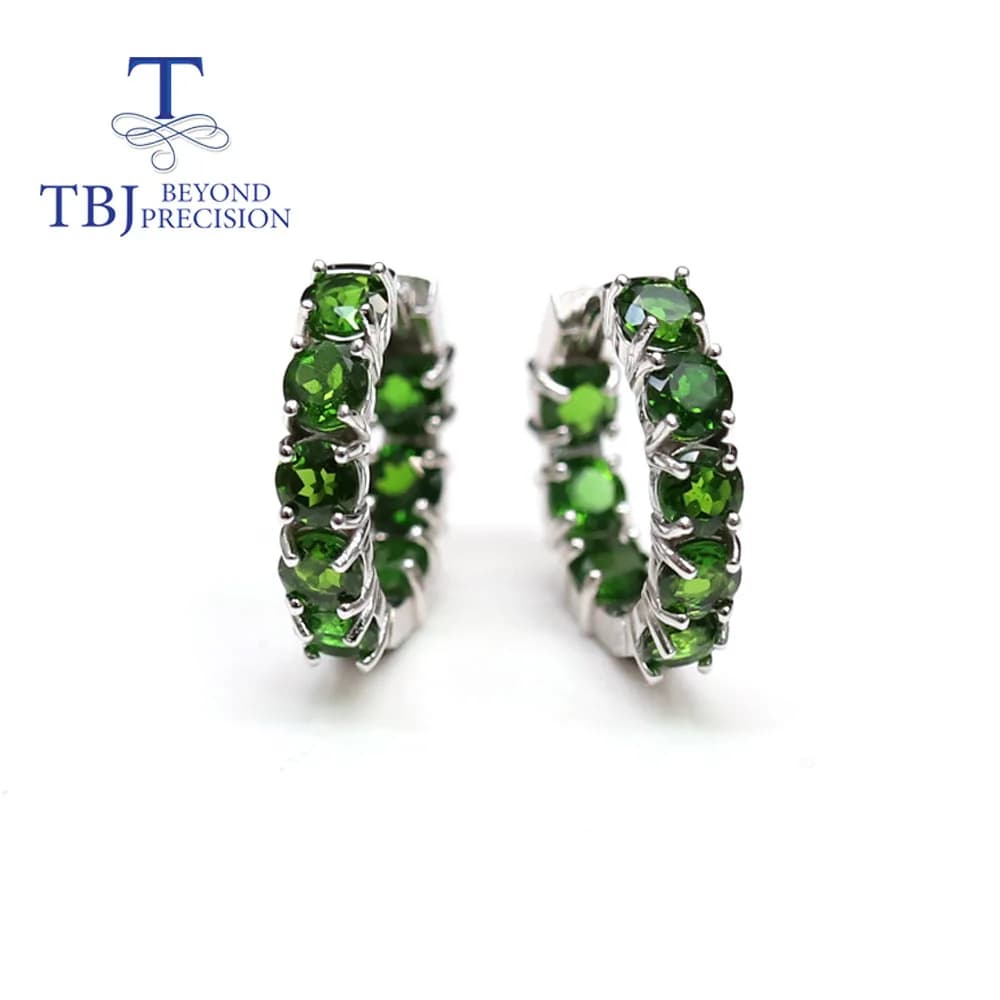 Boucles d'oreilles en diopside naturel rond de 4.0mm, design tendance, bijoux fins pour femmes, en a