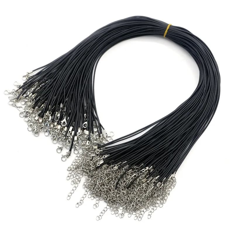Corde tressée en cuir noir avec prolongateur de 5cm, 45cm, 10/20/30 pièces