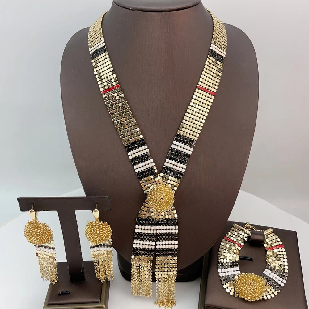 Yuminglai Dubai ensemble de bijoux plaqués or pour femmes boucles d'oreilles Bracelet bagues cadeaux