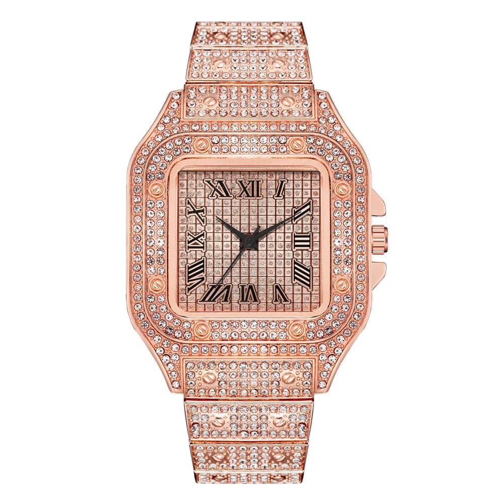 Classique luxe affaires hommes bracelet en acier carré échelle romaine strass montre à Quartz Lesiur