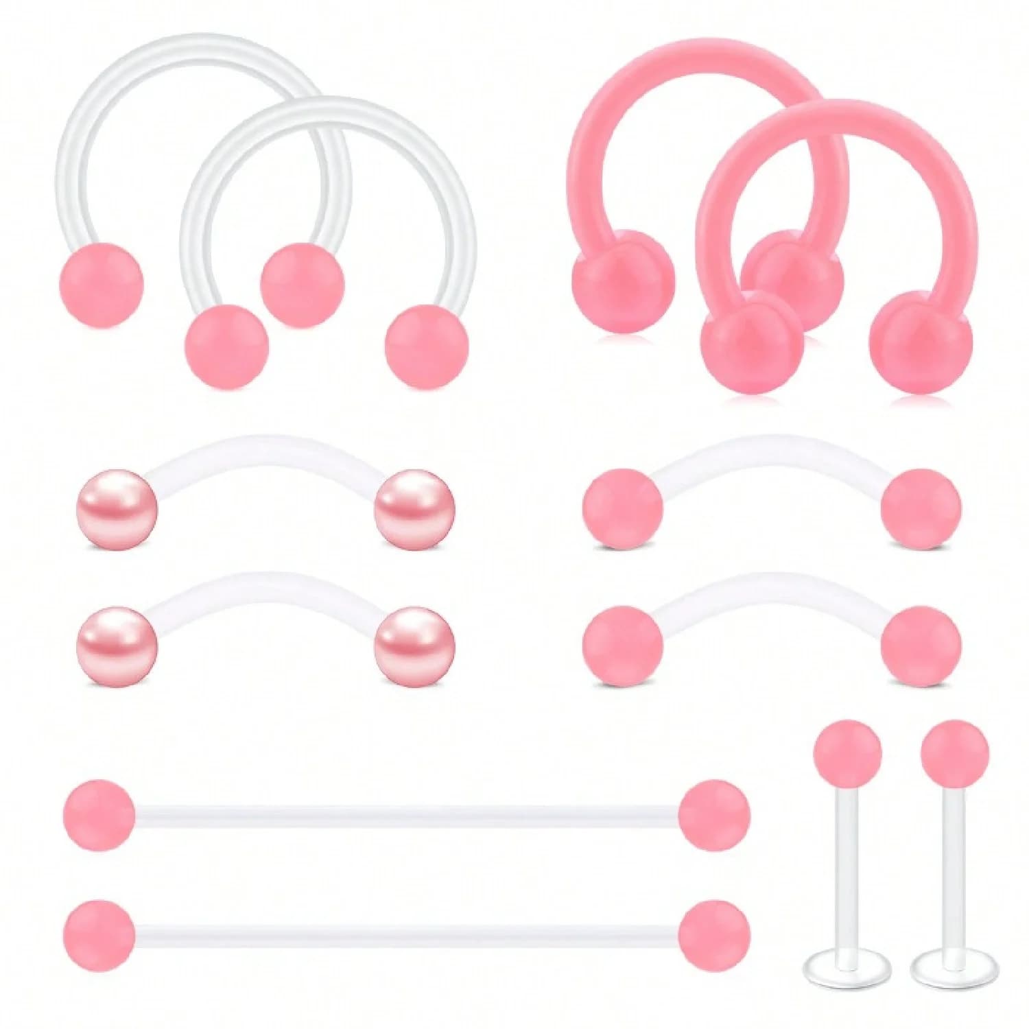 12pcs clair rose industriel piercing bijoux plastique septum sourcil hélice tragus daith bagues de l