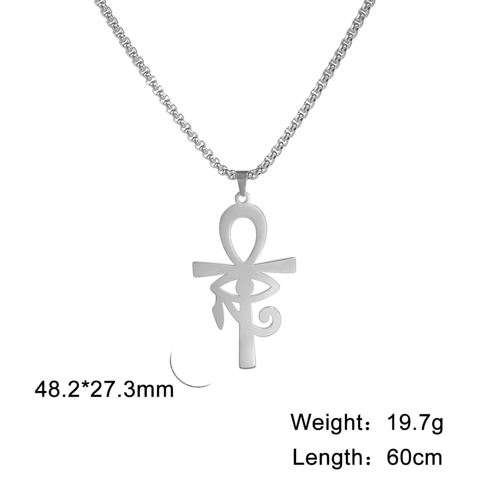 Collier pendentif croix égyptienne œil d'horus pour hommes et femmes, en acier inoxydable, boîte de 