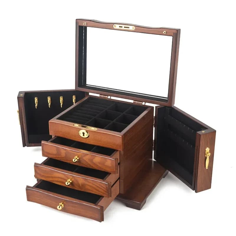 Boîte à bijoux en bois multifonctionnelle de luxe avec serrure, affichage rétro de style MELStyle, f