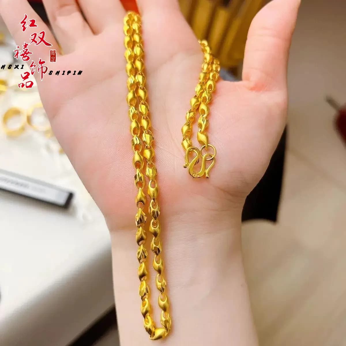 Collier en or véritable 24 carats 9999, motif épi de blé, pour couple, bijoux en or véritable pour h