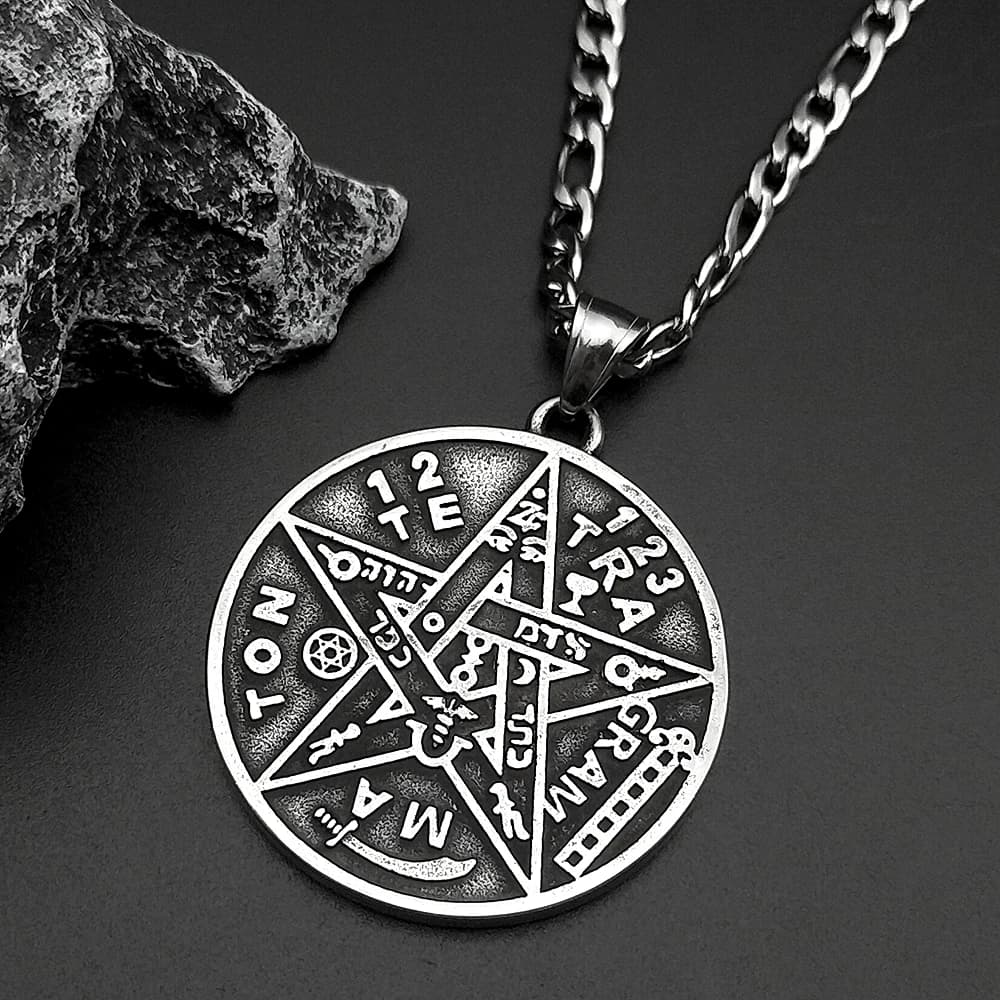Collier pentagramme de sorcellerie pour femmes, en acier inoxydable, Original, tétragrammaton, salom