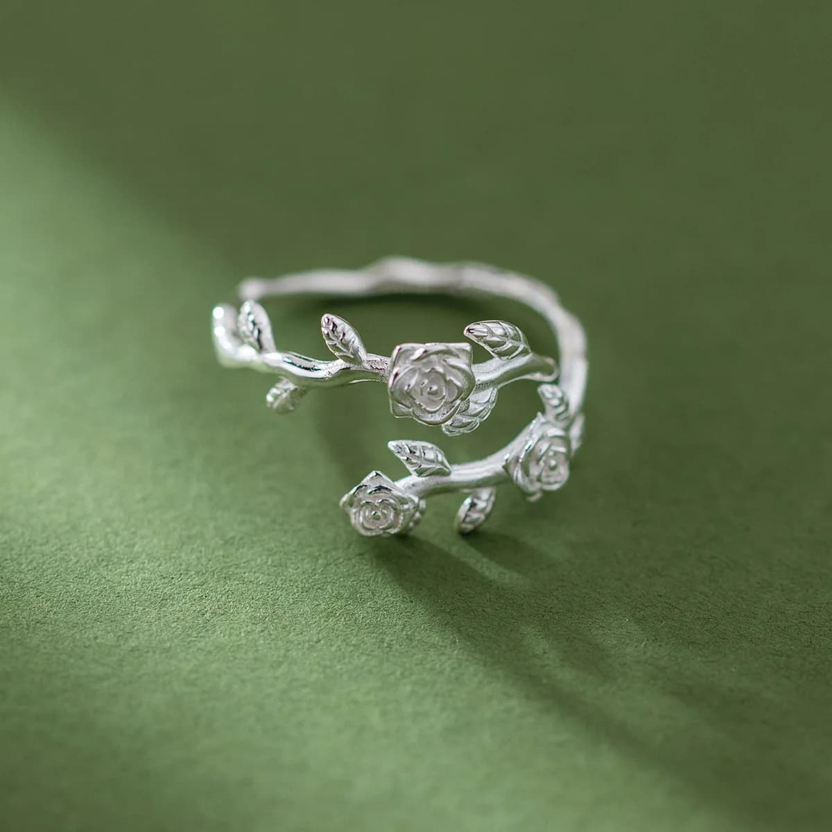 Bijoux de luxe en argent sterling 925, branche de roses ​ Bagues réglables pour femmes, bague de ren