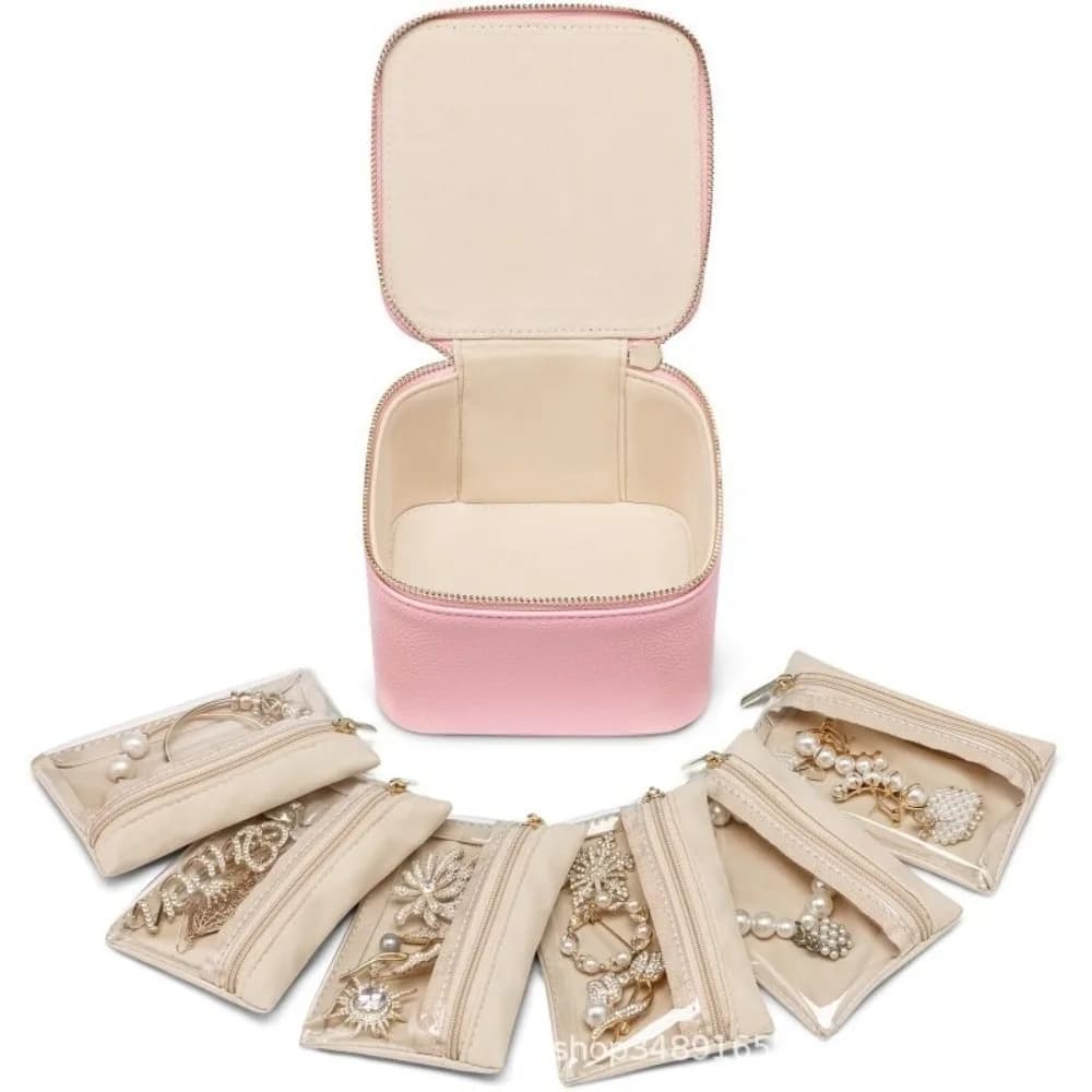 Boîte à bijoux de voyage Portable en cuir PU avec 12 petites pochettes, étui à bijoux de grande capa