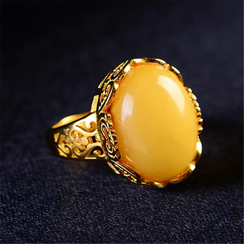 Bagues en ambre jaune, amulette porte-bonheur, Talismans, véritable pierre précieuse, Vintage, cadea