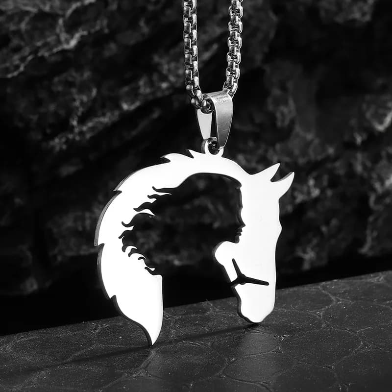 Collier pour homme en acier inoxydable couleur argent, avec pendentif tête de cheval ajourée, style 
