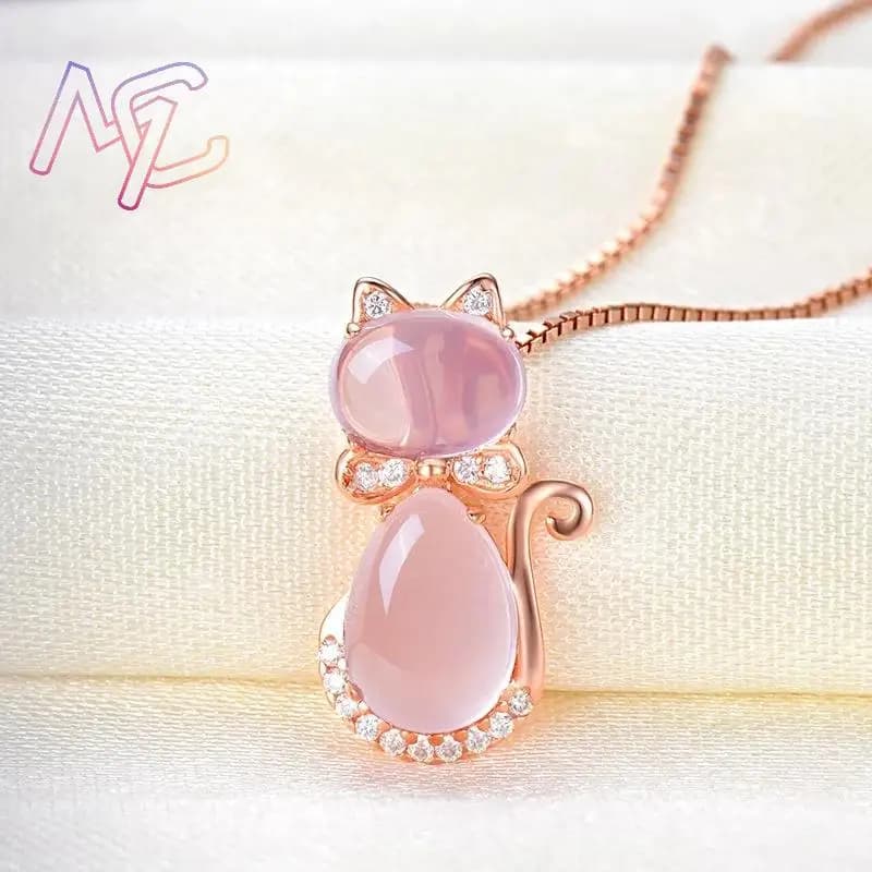 Collier pendentif chat en pierre naturelle pour femme, bijoux plaqués or rose, breloque de créateur,
