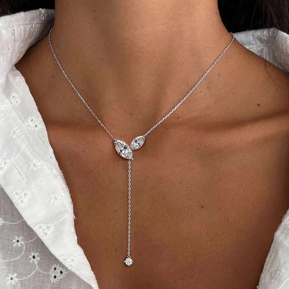 Collier pendentif lariat en moissanite taille marquise certifiée, argent S925, 4 carats au total, di