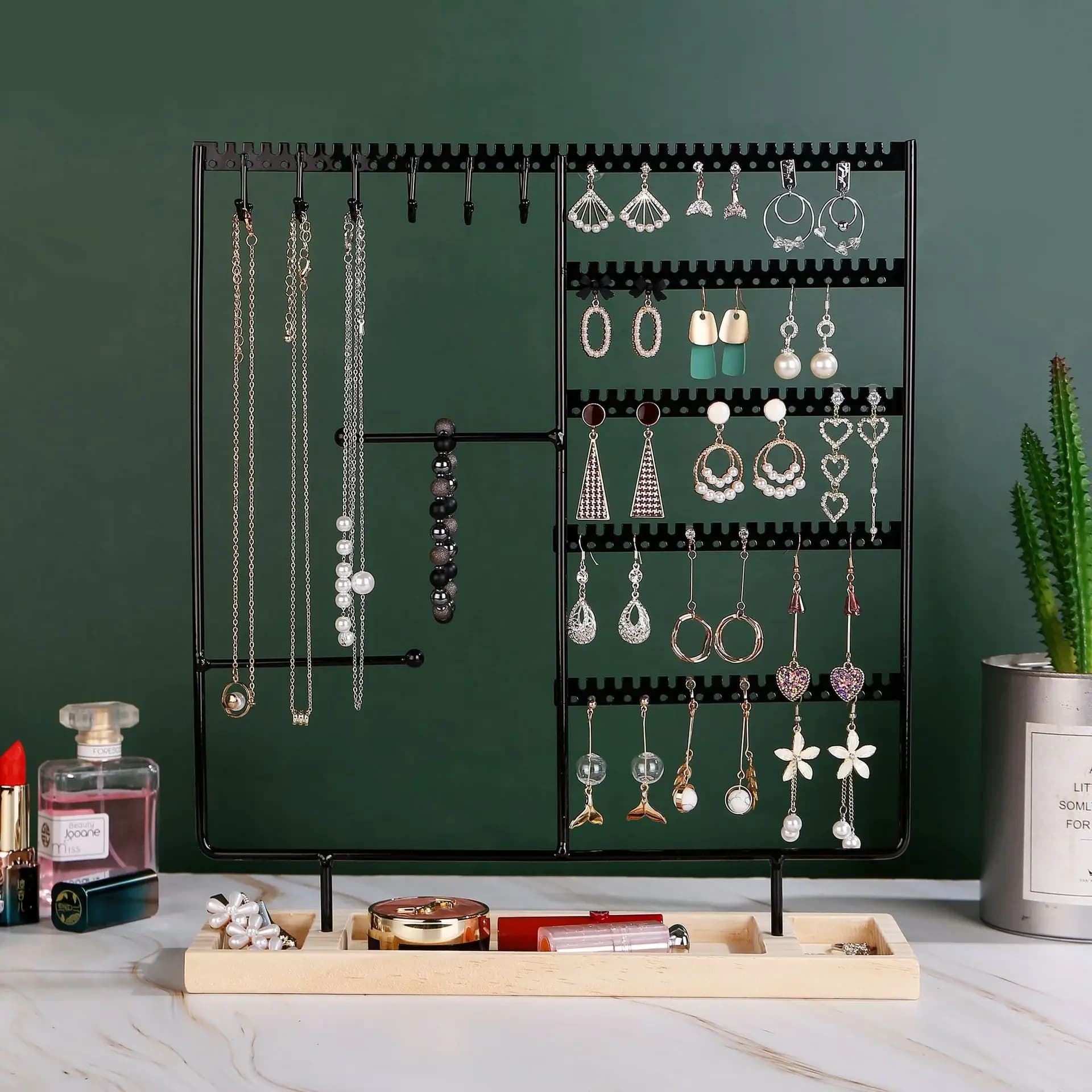 Support à bijoux amovible 5 en 1 – Présentoir en bois pour boucles d'oreilles, colliers, bagues, bra