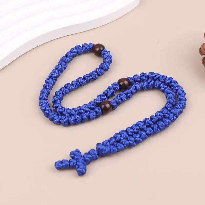 Collier Komboskini noir/bleu fait main, chapelet orthodoxe religieux, bijou croix, cadeau