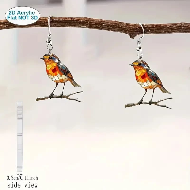 Grand Robin oiseau sur branche Suncatcher 2D plat acrylique mignon boucles d'oreilles personnalisé b