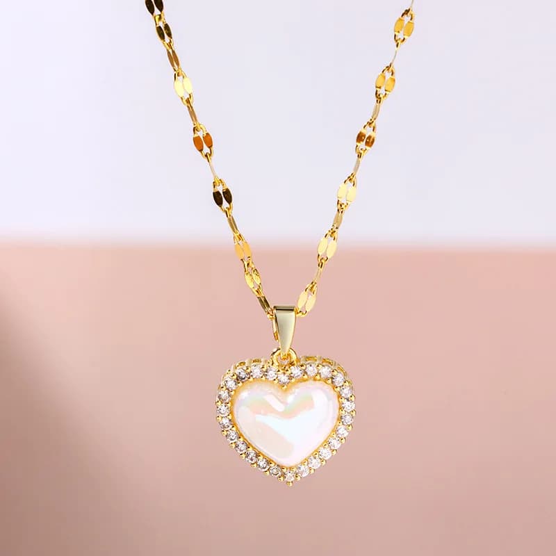 1 collier d'amour en acier inoxydable plaqué or