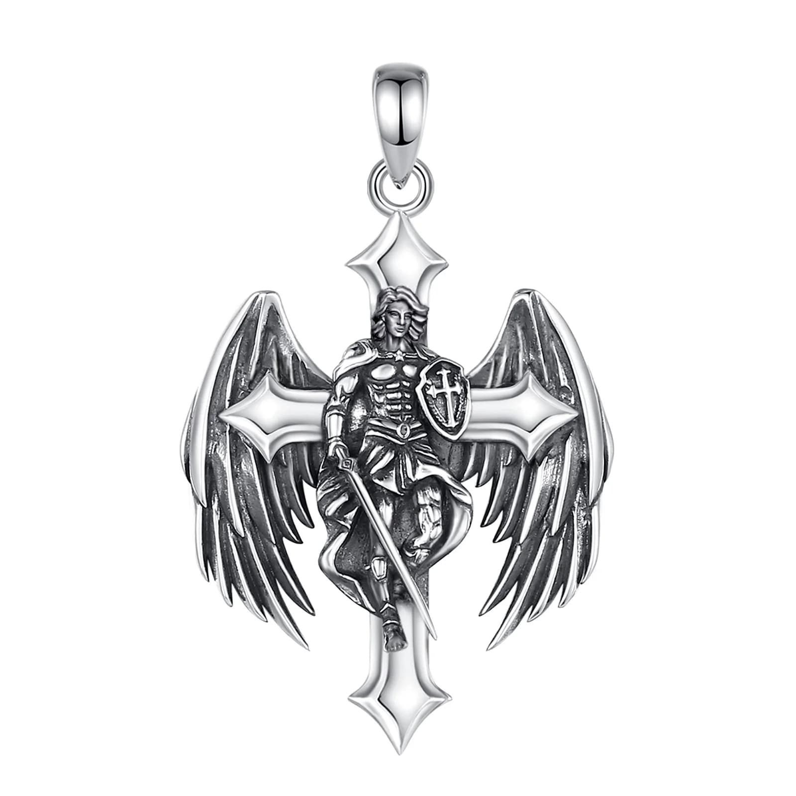 Eudora 925 argent Sterling Saint Michel archange collier Vintage croix bouclier pendentif pour homme