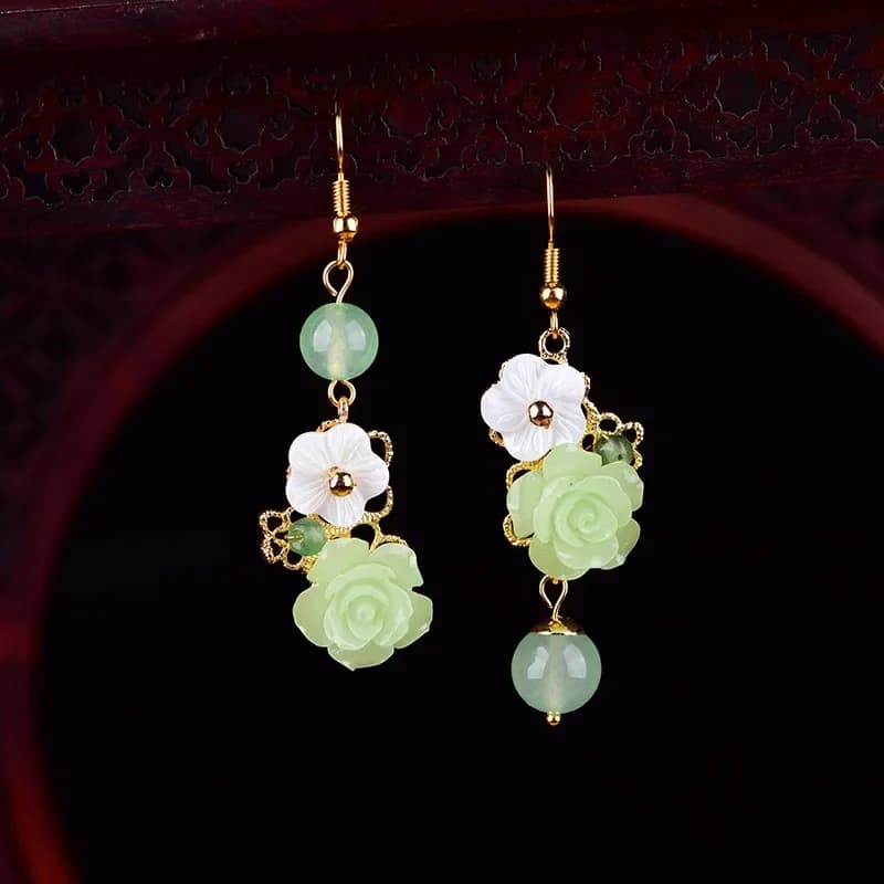 Boucles d'oreilles fleur de Jade vert pour femmes, bijoux en pierres précieuses, cristal, Zircon nat